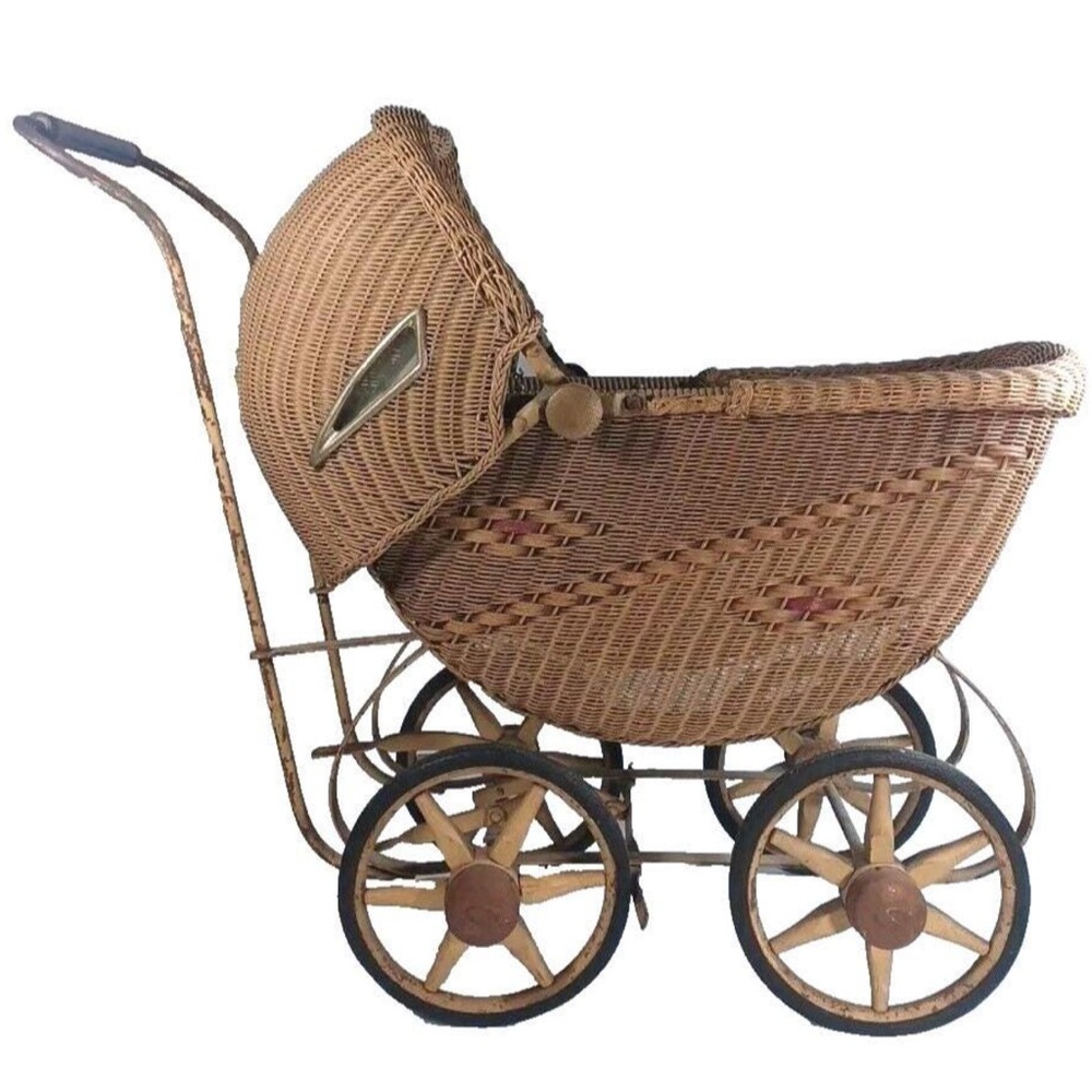 Rare Vintage Wicker Baby Doll Carriage